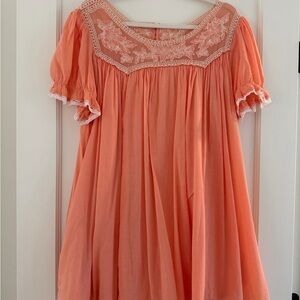 Free People Coral Knit Dress with Embroidered Detail
